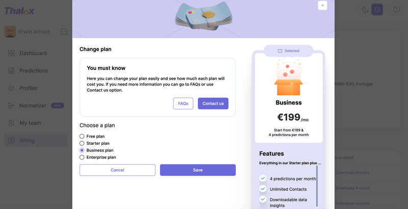 Change Thalox Suite plan