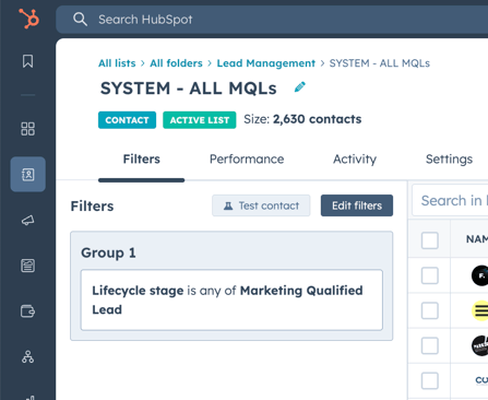 Contact List Lifecycle stages