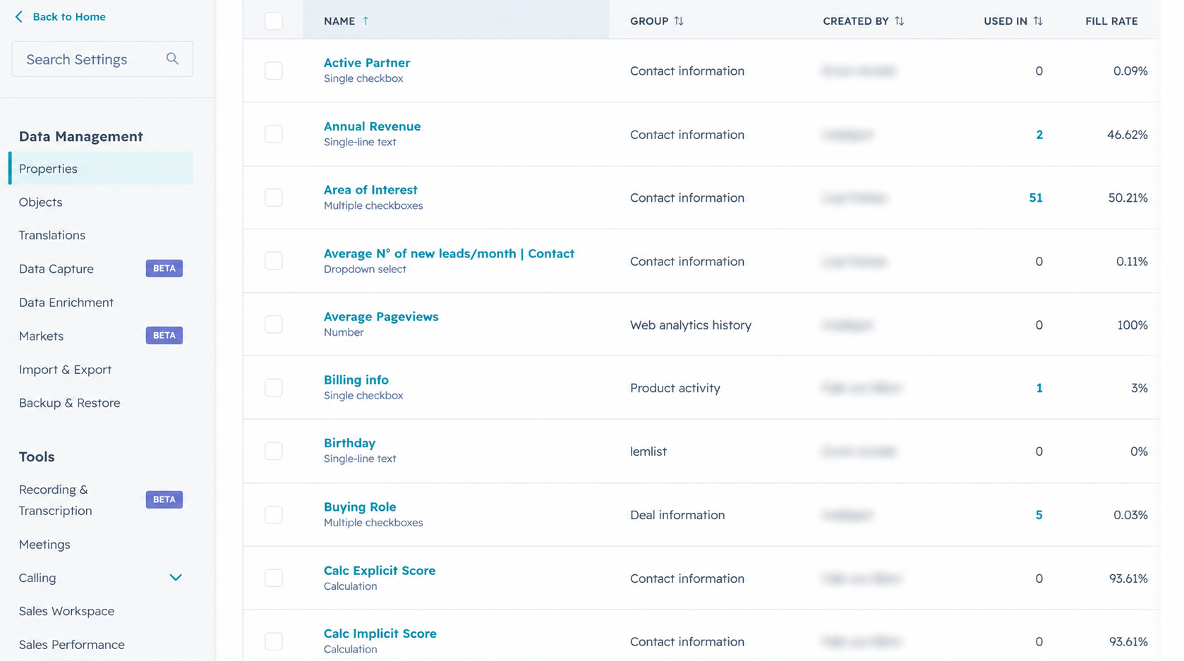 HubSpot properties.