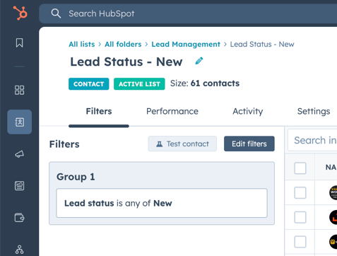 Lead Status Contact List