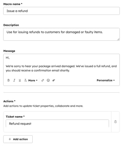 Macros in Help Desk