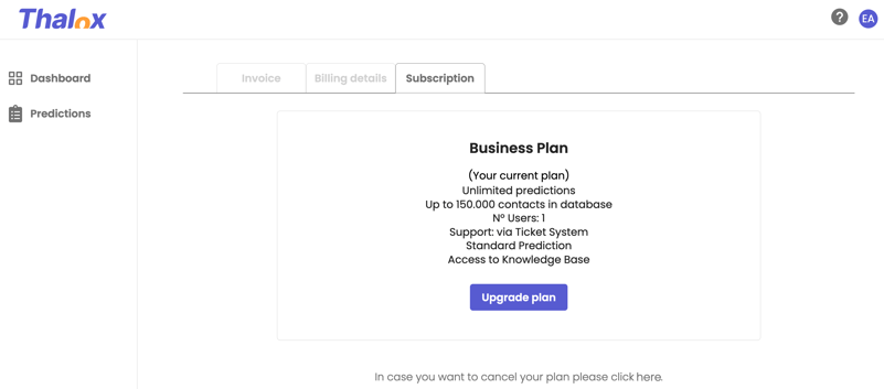 Upgrading plan billing details